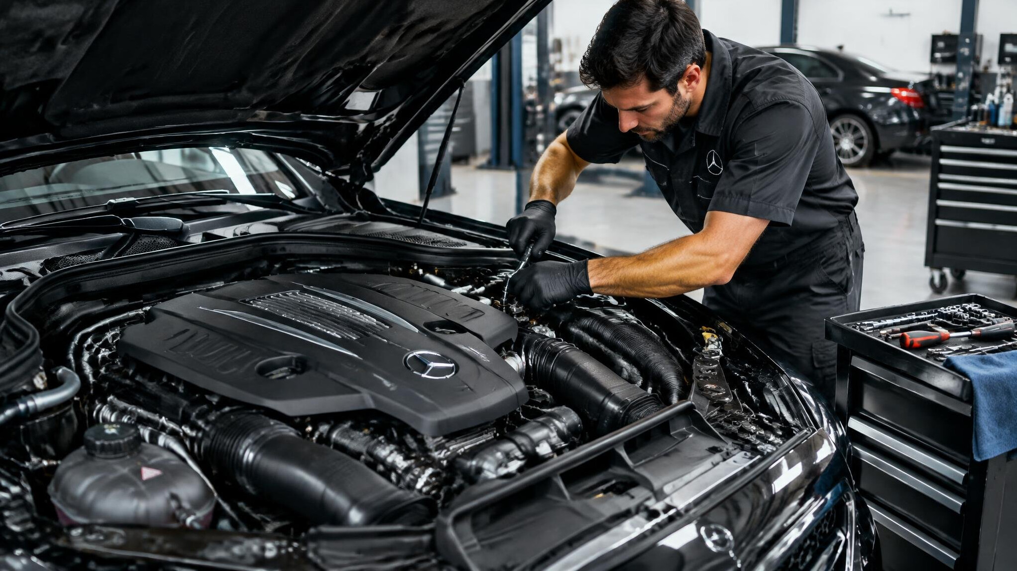 luxury car engine bay