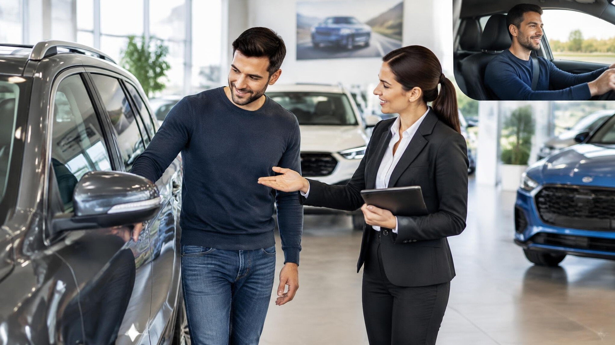 person choosing car at dealership