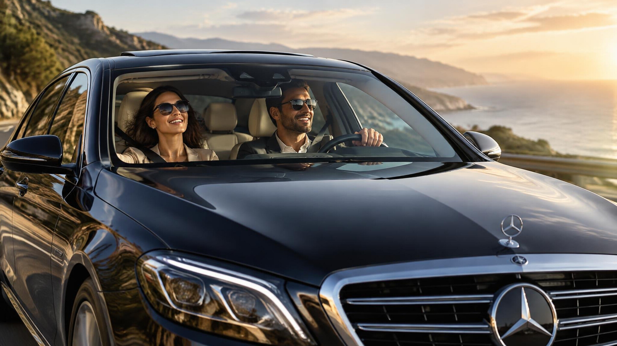 couple in luxury car