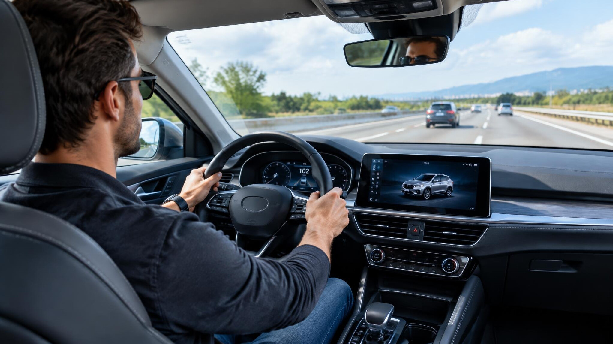 car test drive on highway